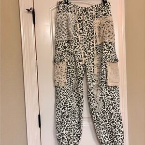 POL Leopard Print Joggers with Crochet Accents